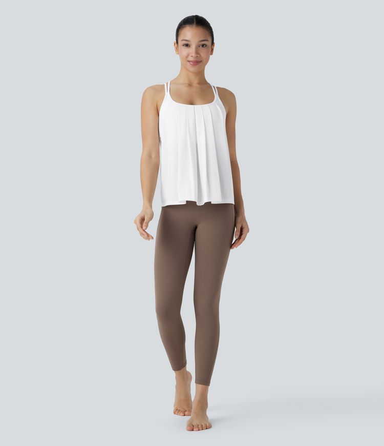 Backless Pleated Cross-Back Tank