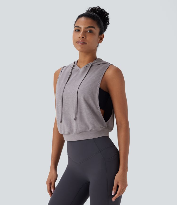 Hooded Drawstring Crop Tank