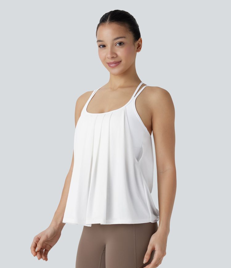 Backless Pleated Cross-Back Tank