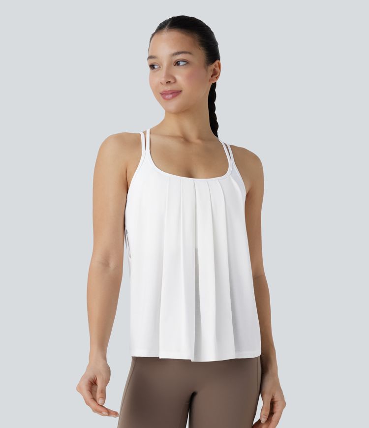 Backless Pleated Cross-Back Tank