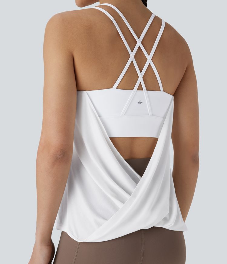 Backless Pleated Cross-Back Tank