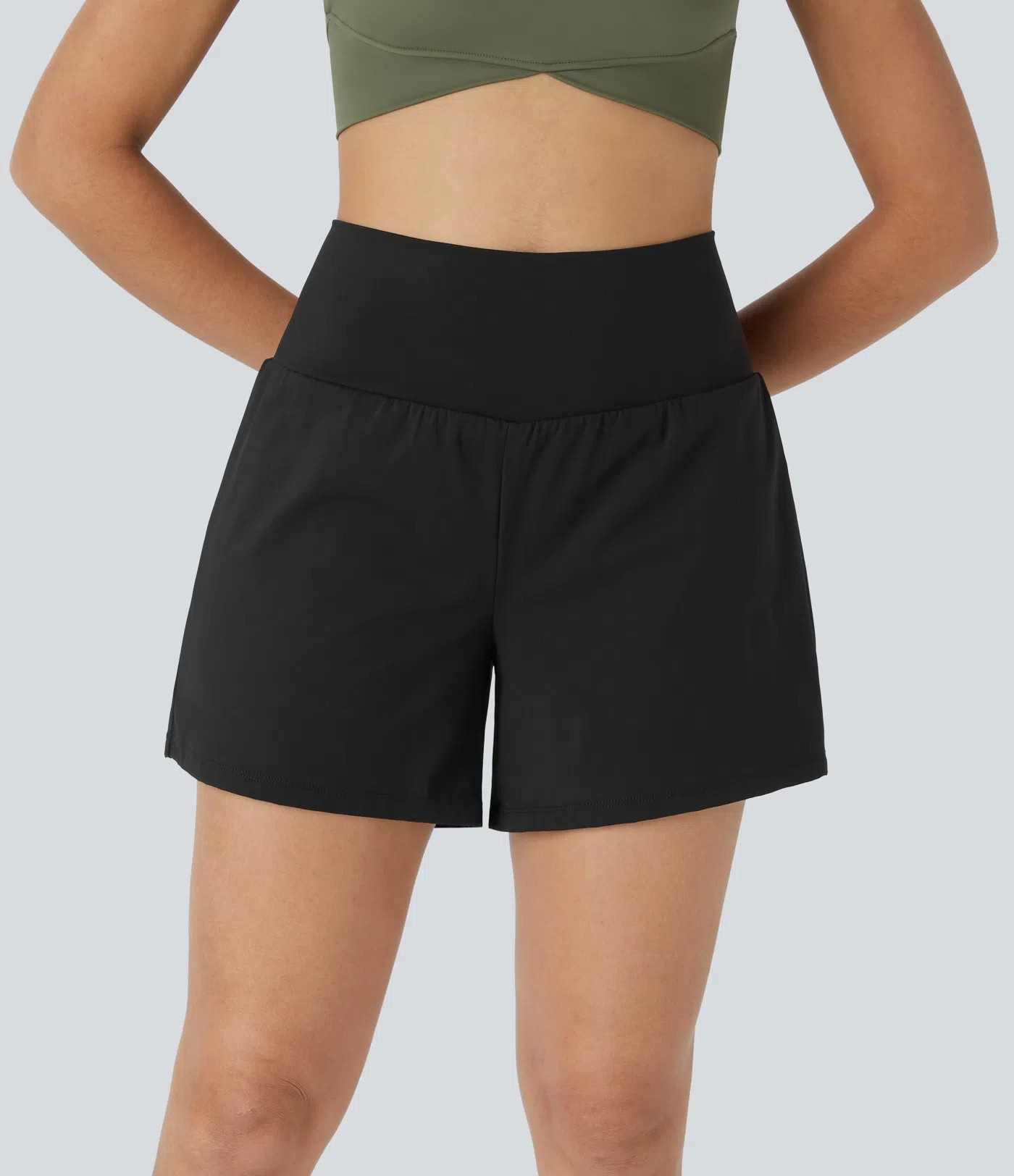 2-in-1-Yogashorts mit hoher Taille