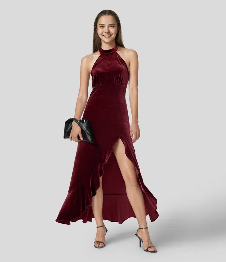Backless velvet maxi dress
