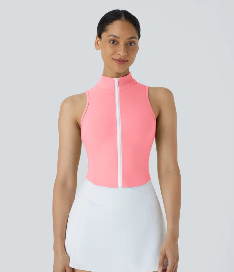 Zip Mock Neck Crop Tank