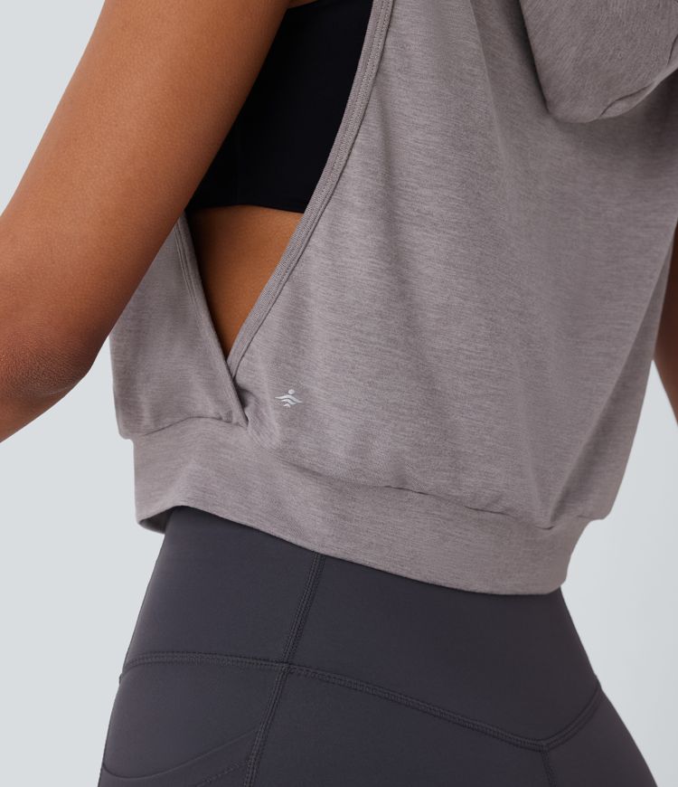 Hooded Drawstring Crop Tank
