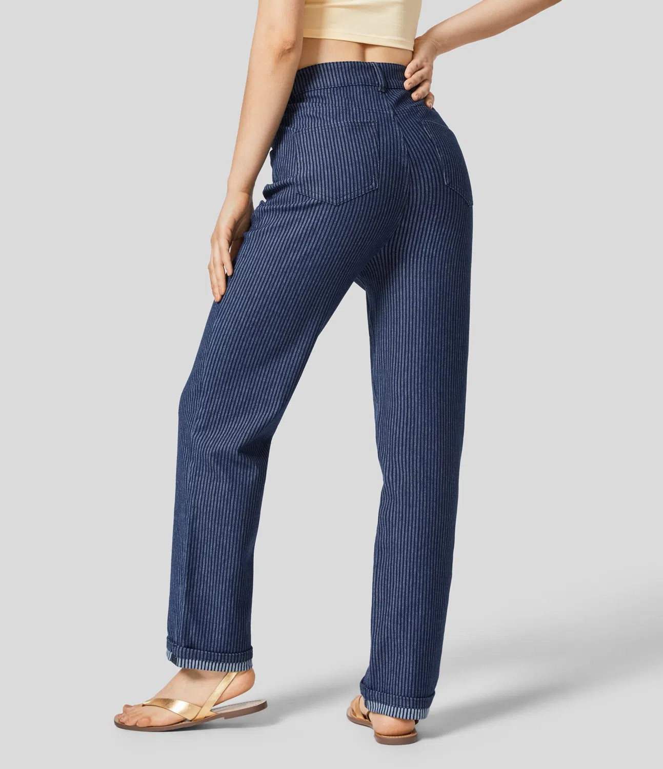 Washed Striped Straight-Leg Jeans