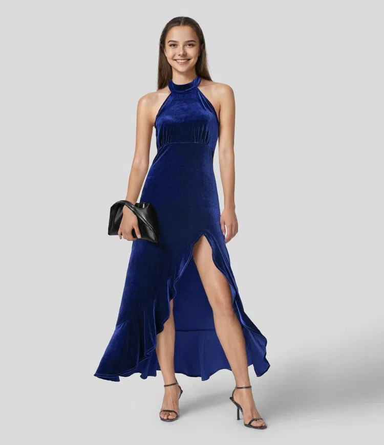Backless velvet maxi dress