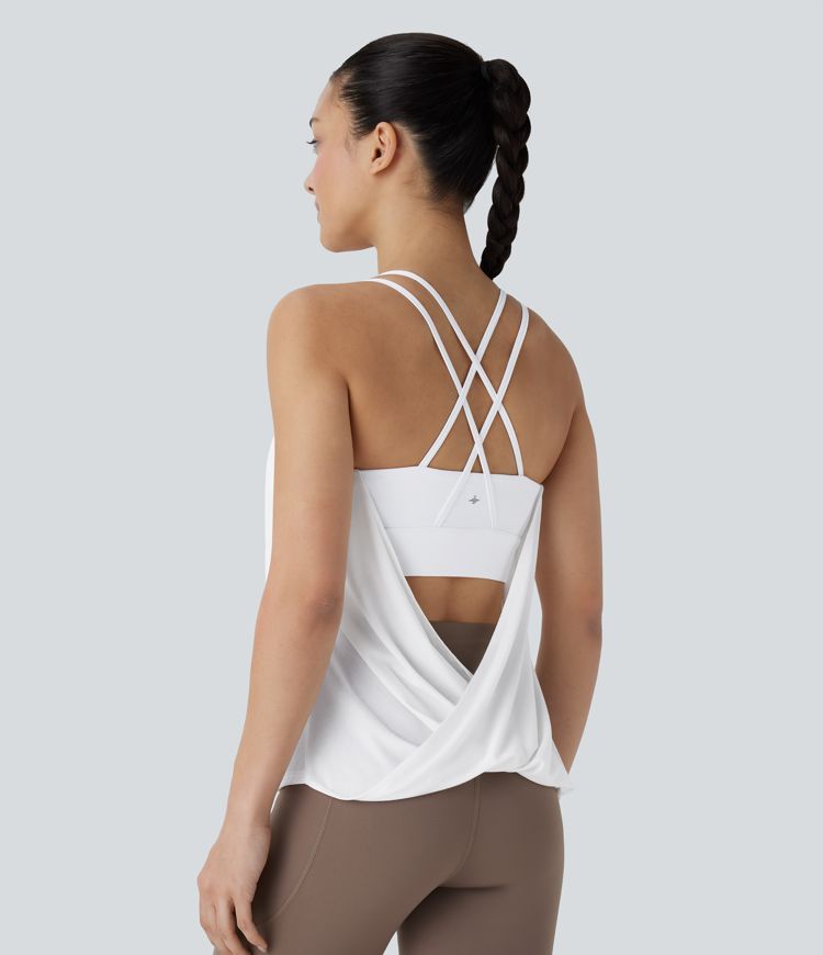 Backless Pleated Cross-Back Tank