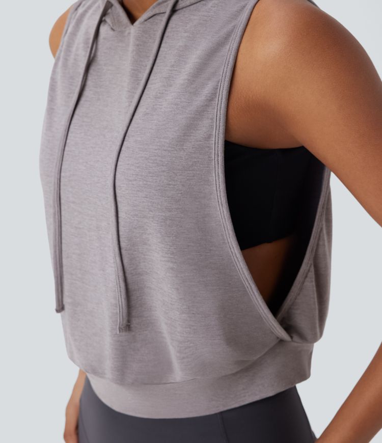 Hooded Drawstring Crop Tank