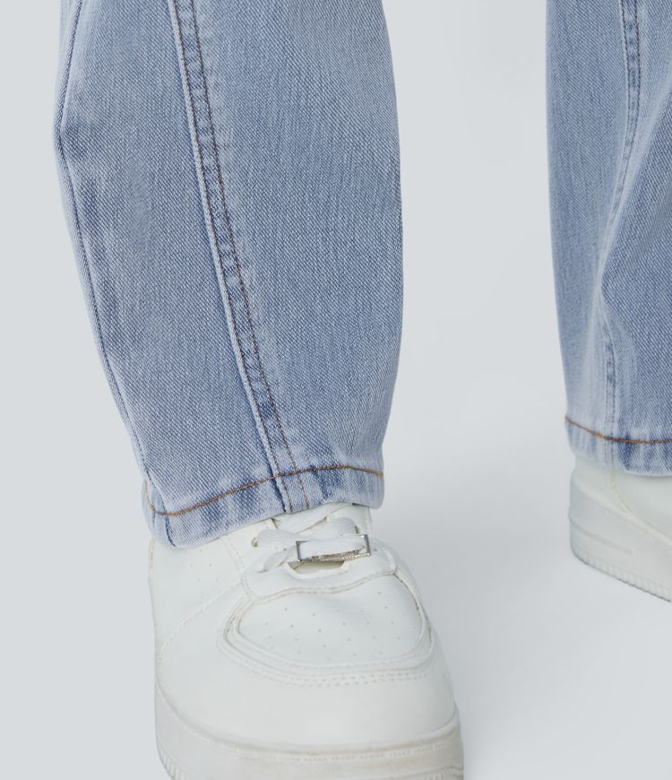 High-Waisted Button Jeans