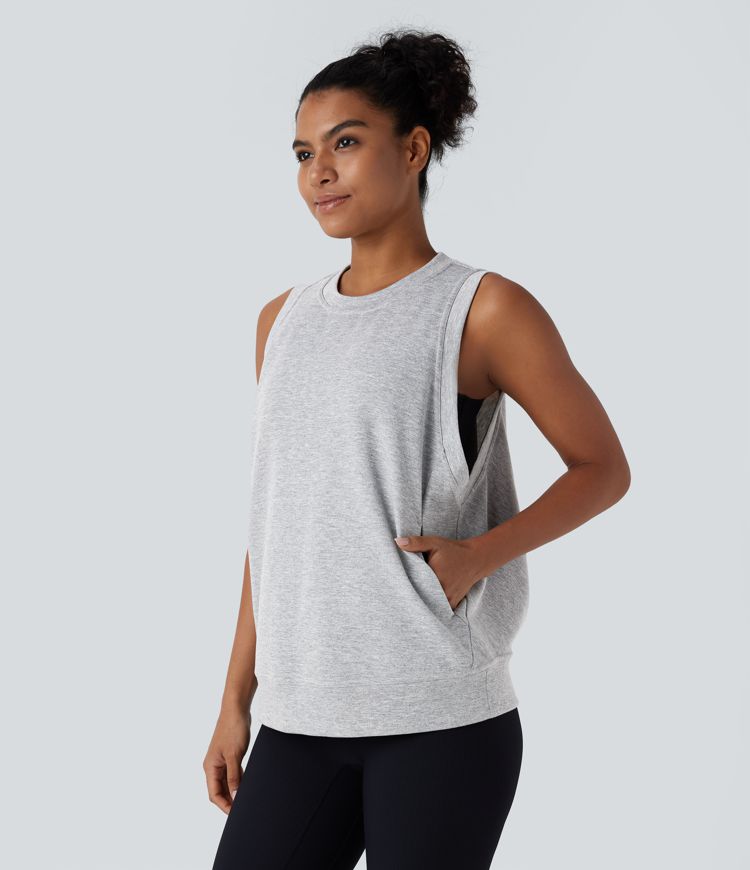 Casual Round Neck Tank with Pockets