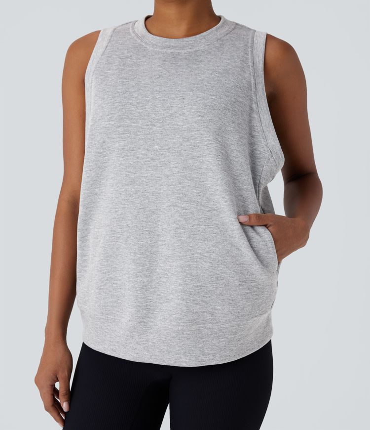 Casual Round Neck Tank with Pockets