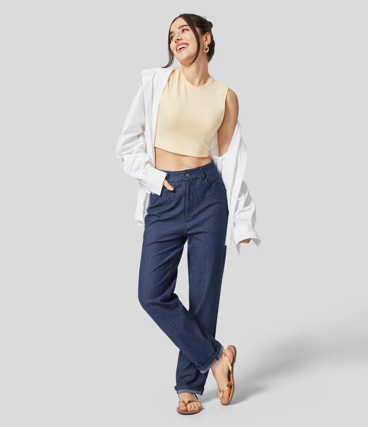 Washed Striped Straight-Leg Jeans