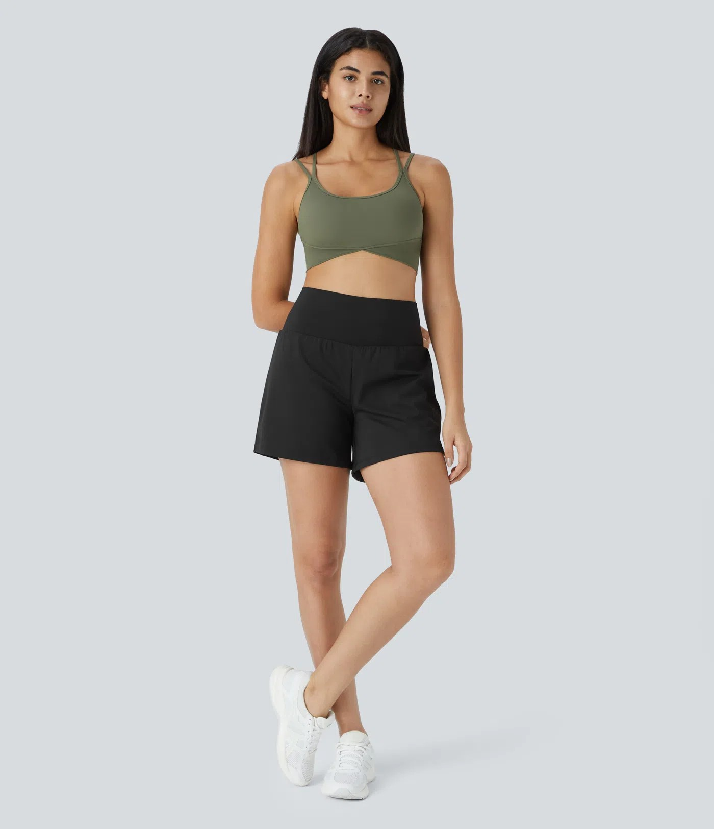 2-in-1-Yogashorts mit hoher Taille