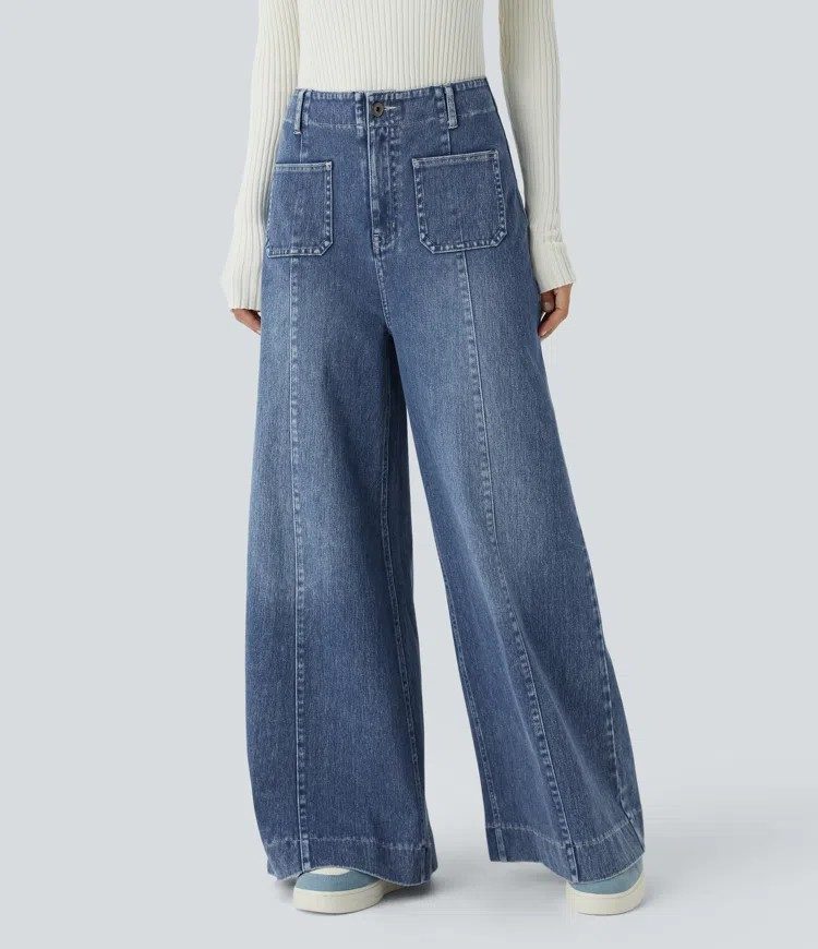 Wide-Leg Stretch Jeans