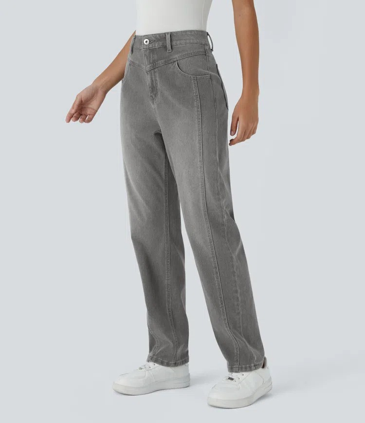 High-Waisted Button Jeans