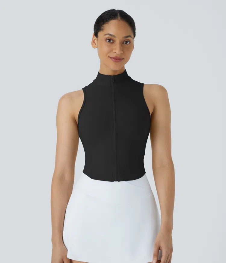 Zip Mock Neck Crop Tank