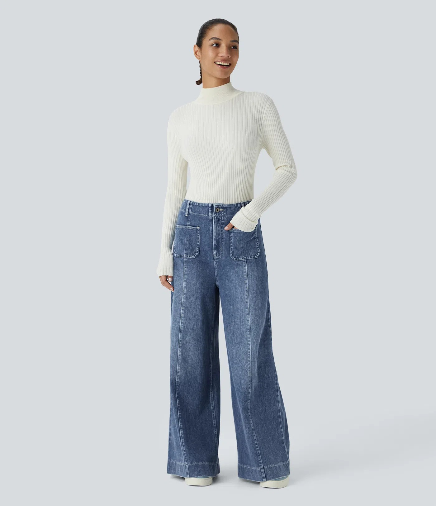 Wide-Leg Stretch Jeans
