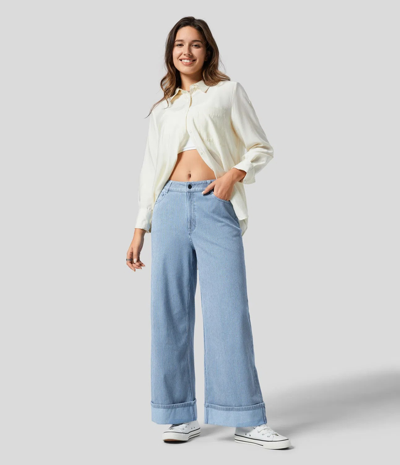 Rolled Hem Baggy Jeans