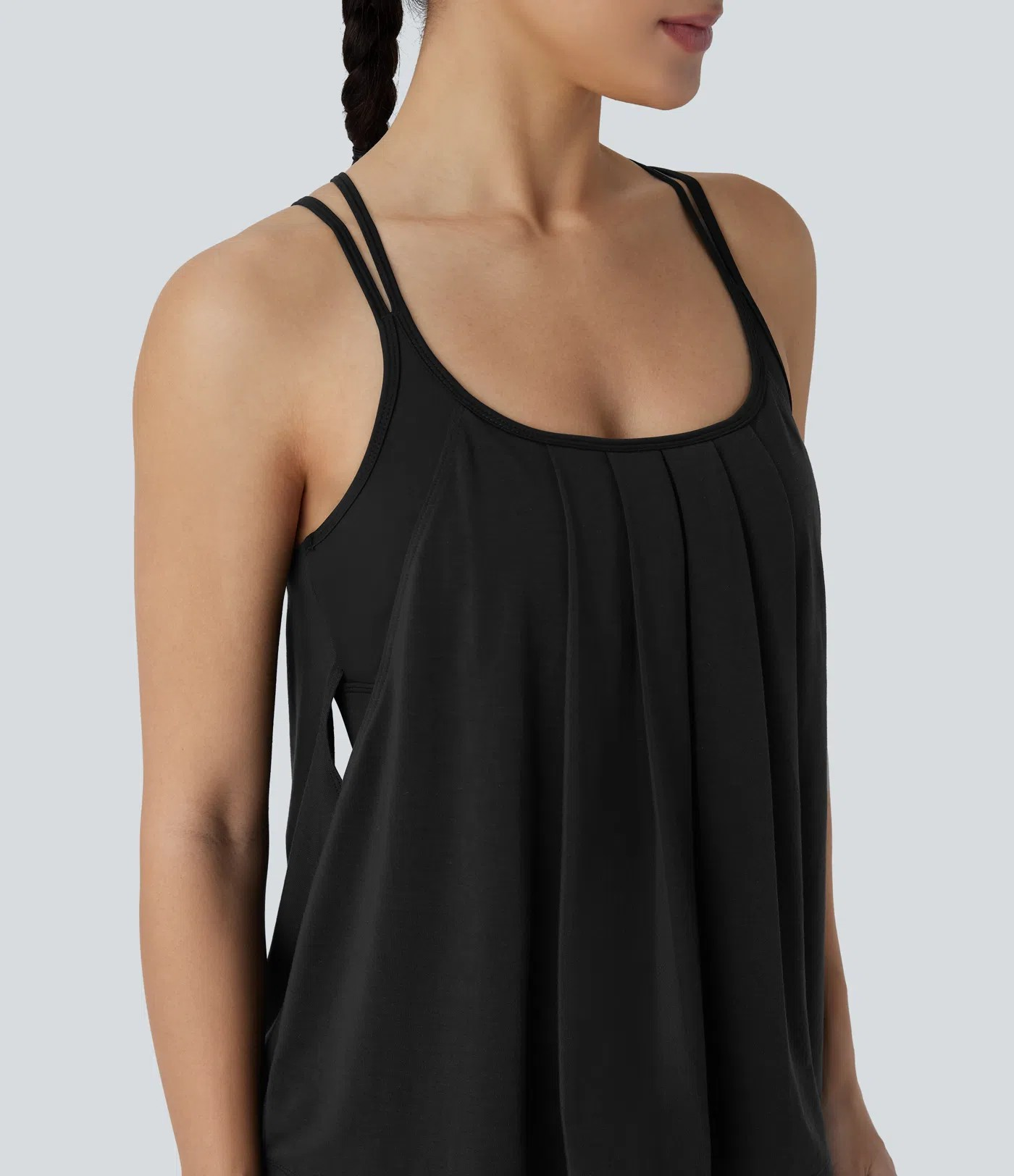 Backless Pleated Cross-Back Tank
