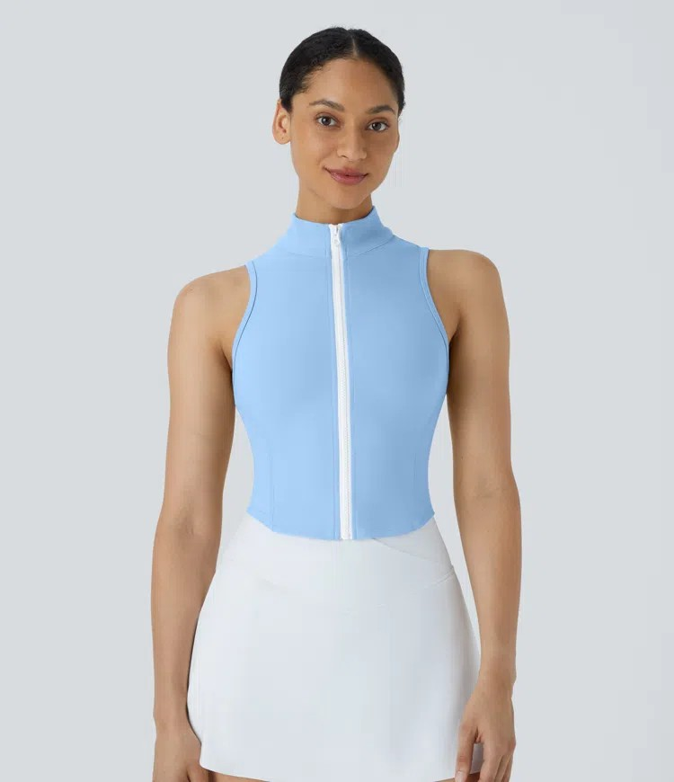 Zip Mock Neck Crop Tank