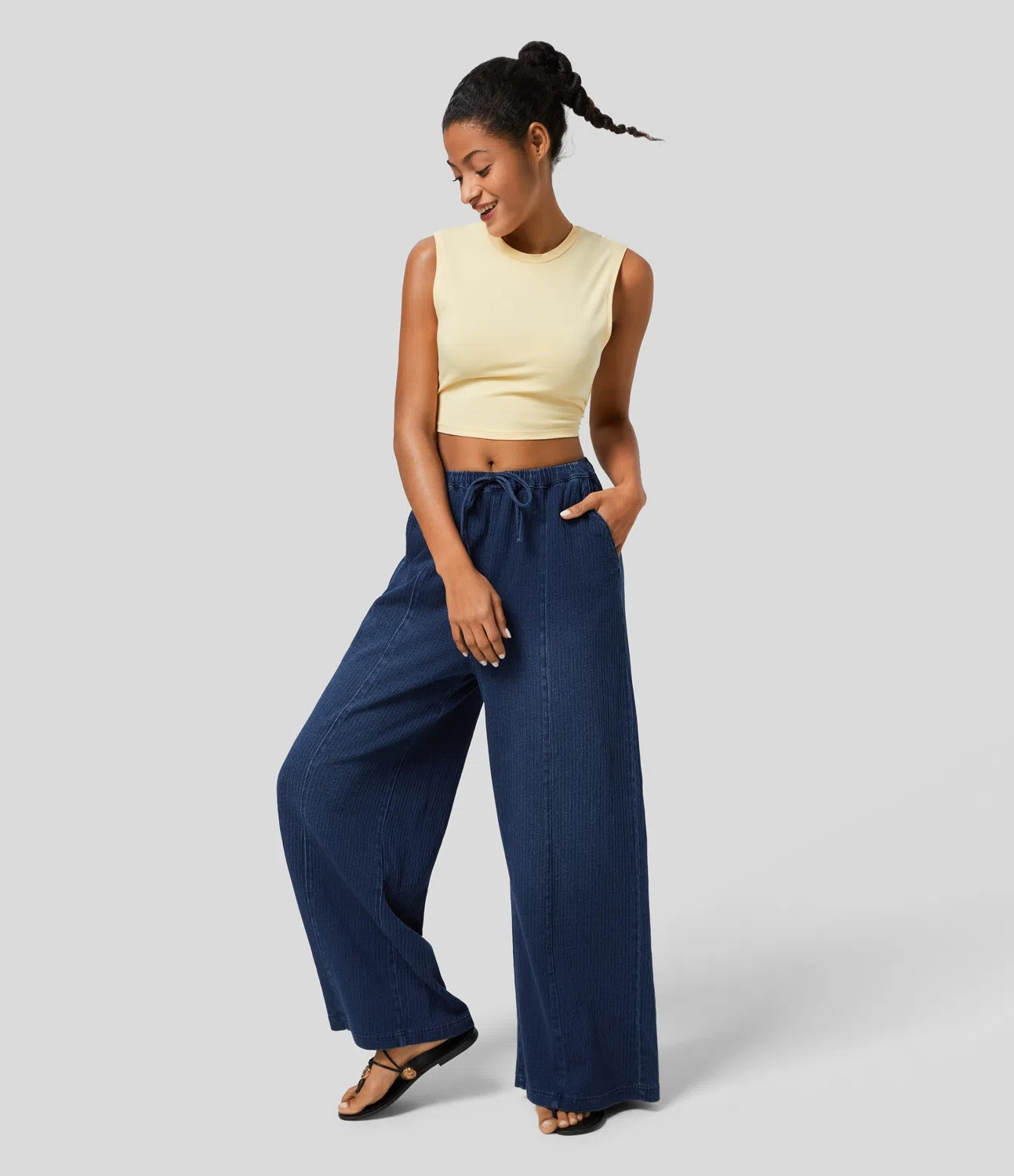 Faded Drawstring Jeans