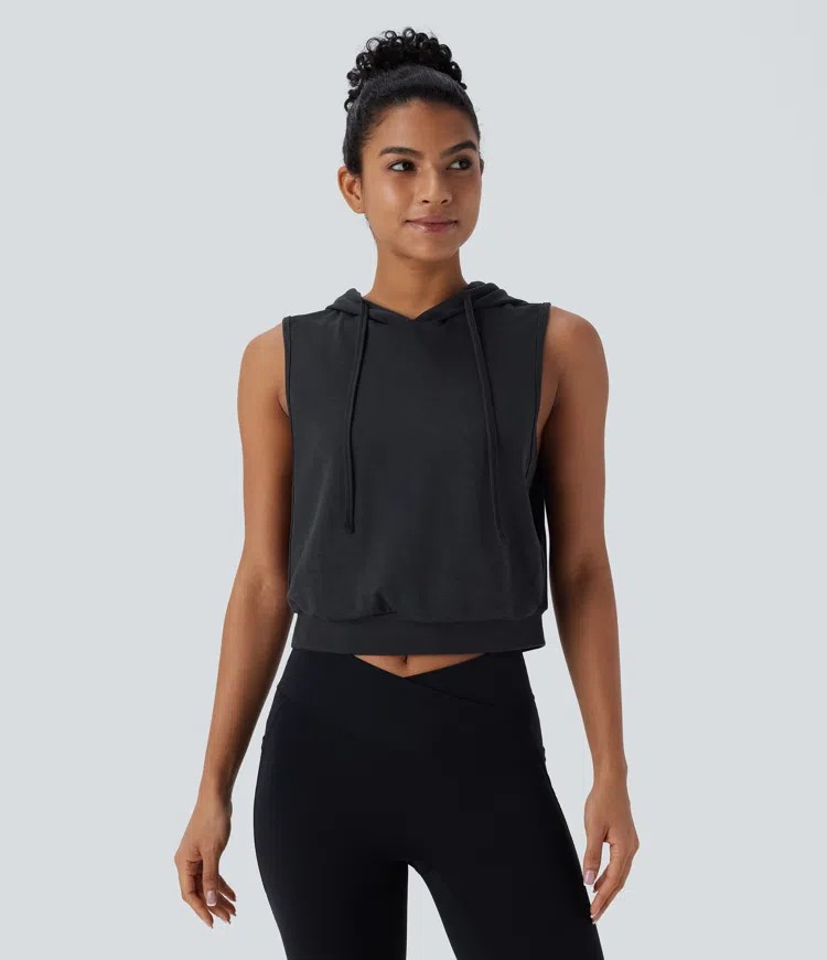 Hooded Drawstring Crop Tank