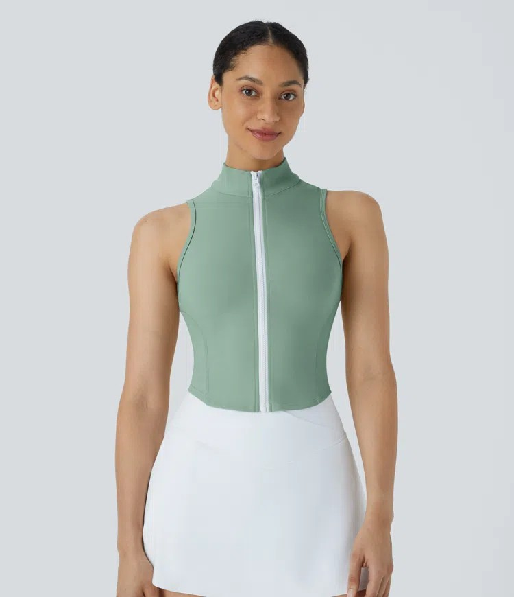 Zip Mock Neck Crop Tank