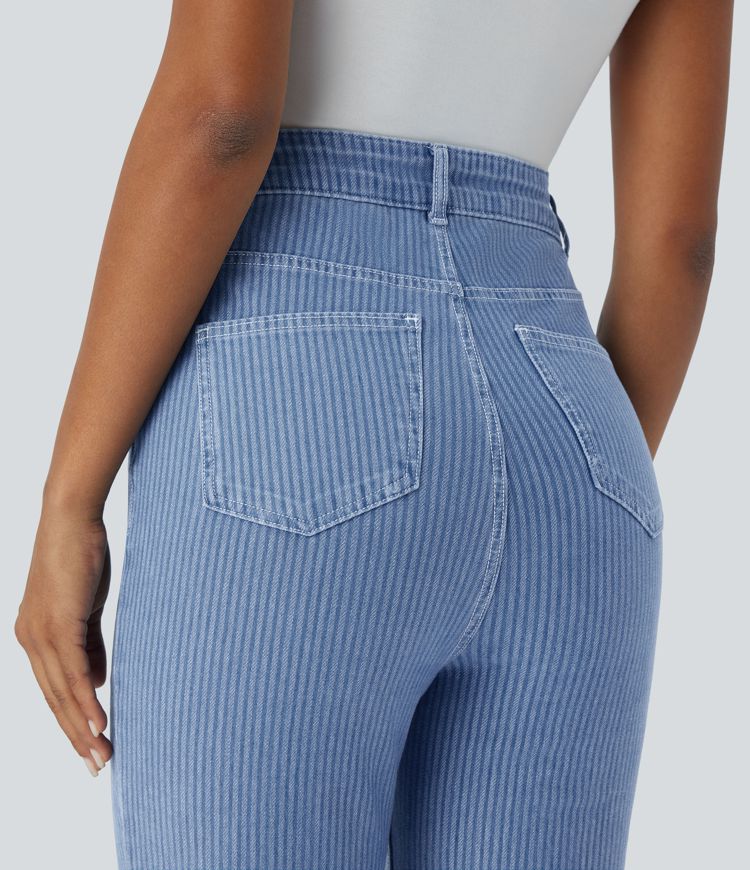 Washed Striped Straight-Leg Jeans