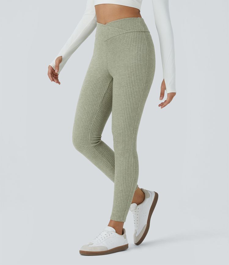 Knitted high waisted crossover leggings