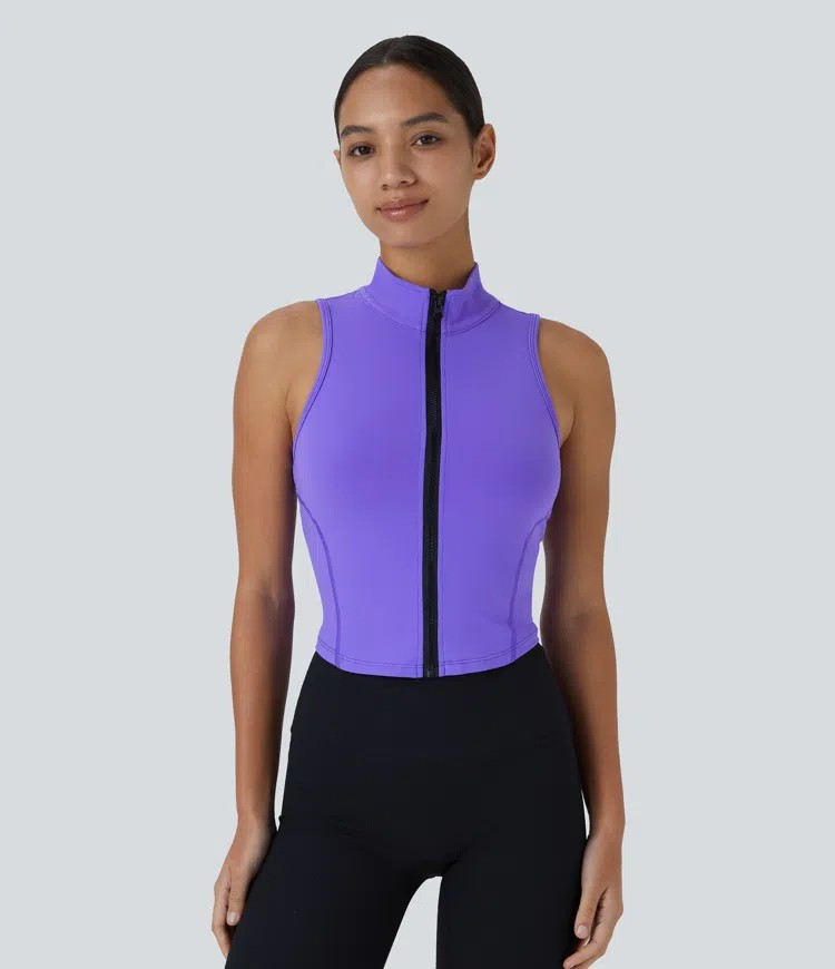 Zip Mock Neck Crop Tank