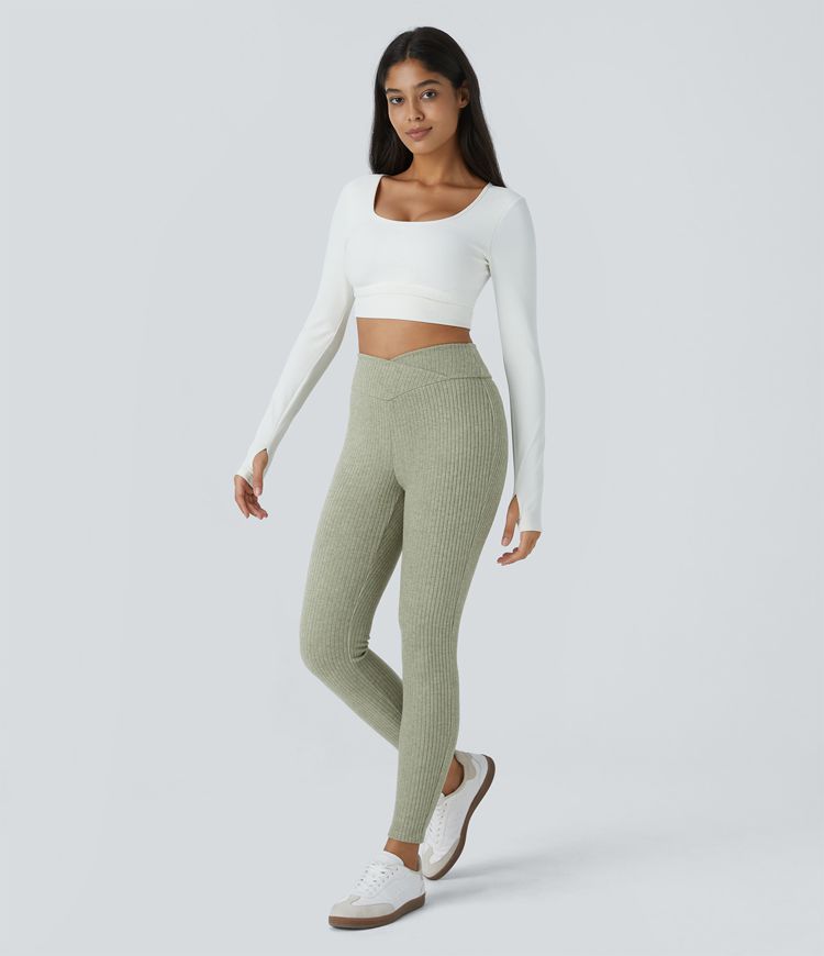 Knitted high waisted crossover leggings