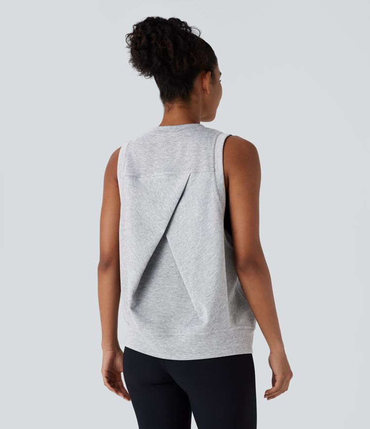 Casual Round Neck Tank with Pockets