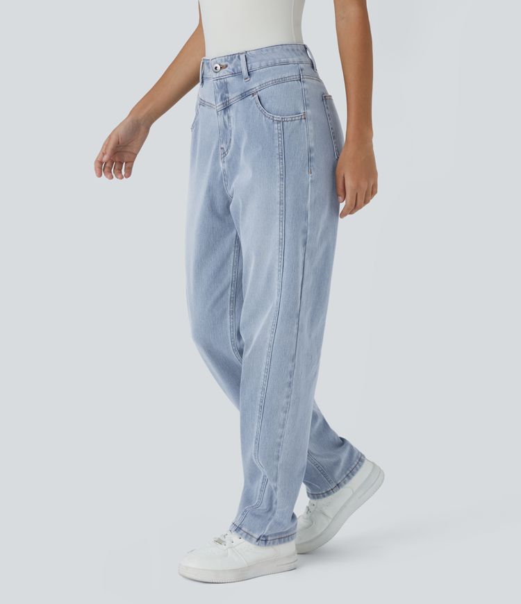 High-Waisted Button Jeans