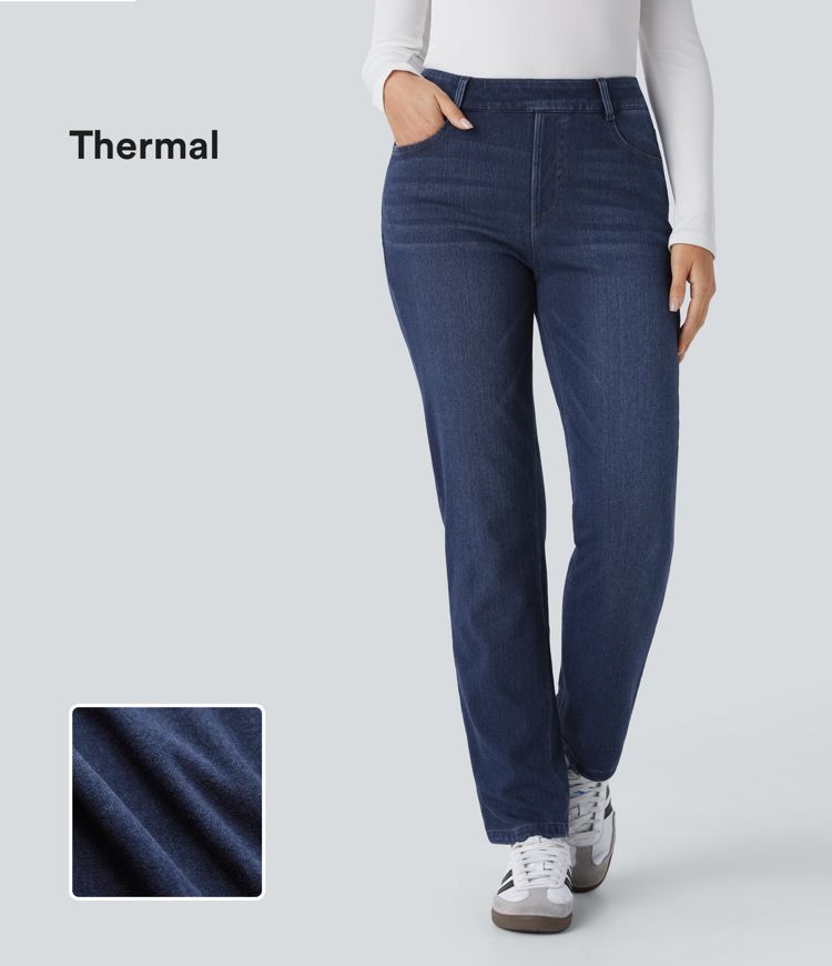 High-Waisted Thermal Jeans