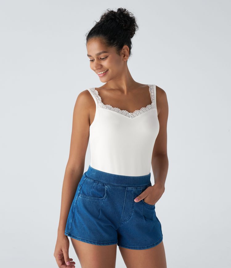 Backless Lace Contrast Tank