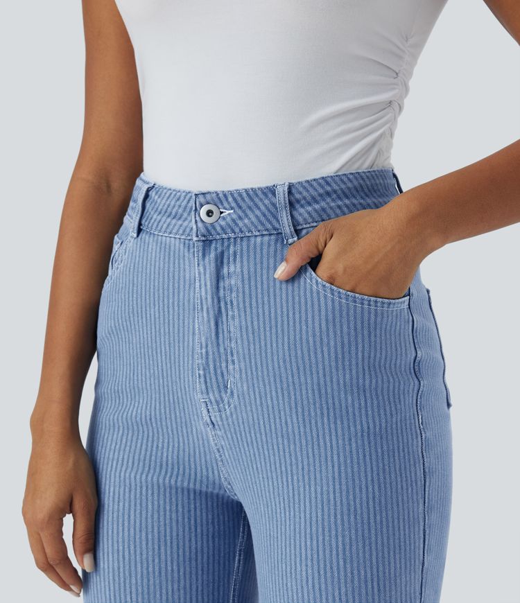 Washed Striped Straight-Leg Jeans