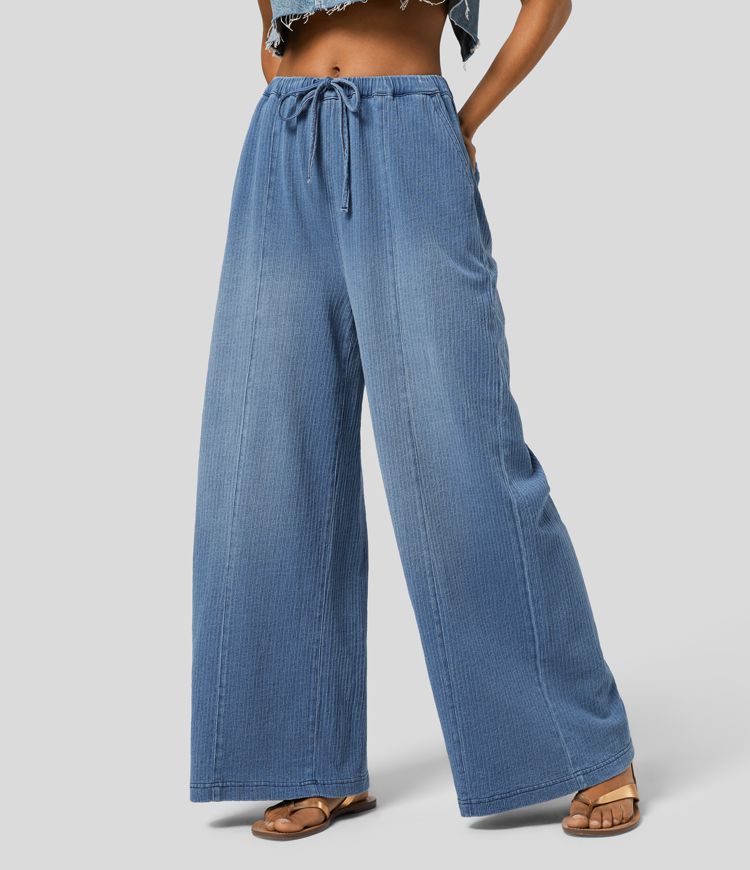 Faded Drawstring Jeans