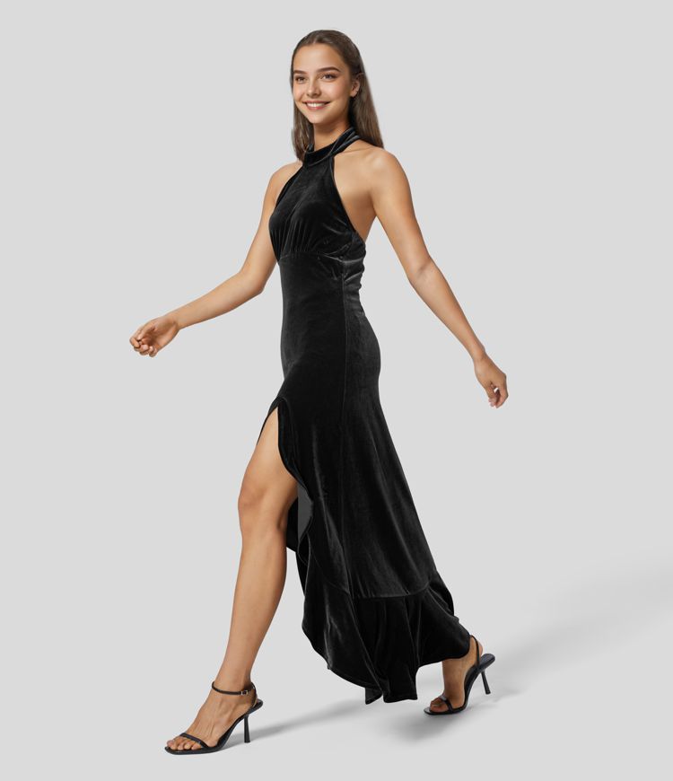 Backless velvet maxi dress
