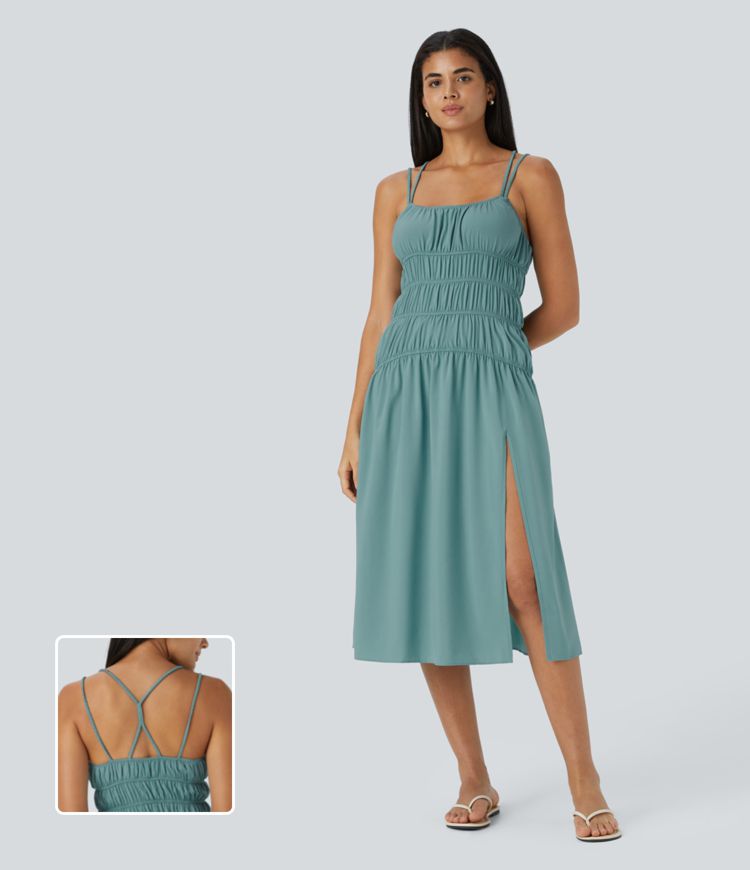 Pleat flow midi dress
