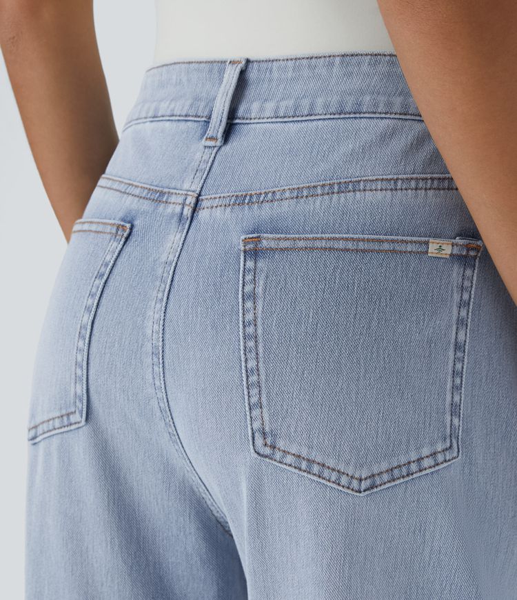 High-Waisted Button Jeans