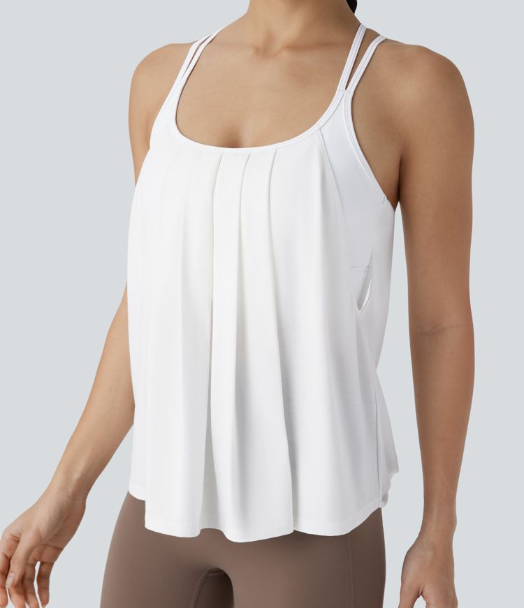Backless Pleated Cross-Back Tank