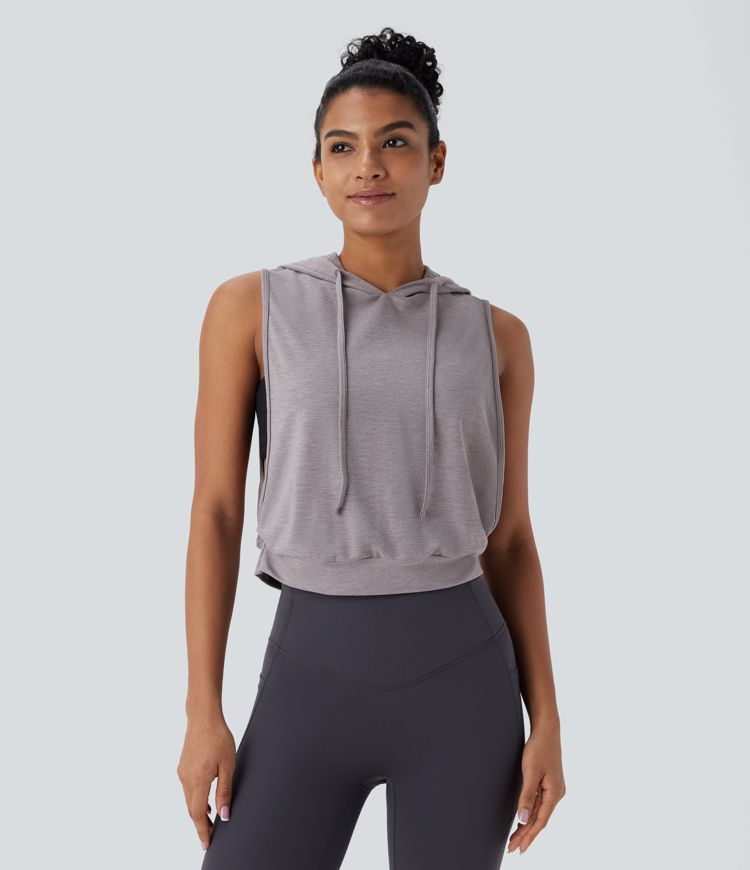 Hooded Drawstring Crop Tank