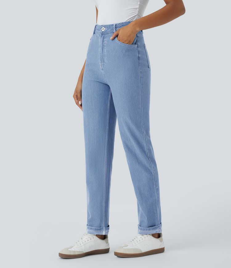 Washed Striped Straight-Leg Jeans