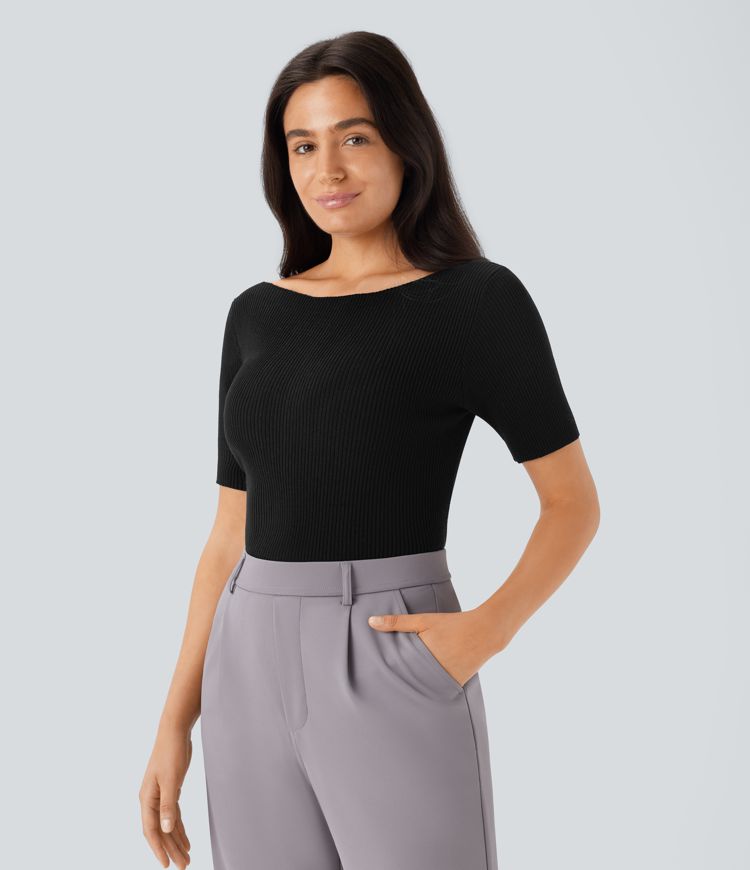 Boat Neck Slim Sweater
