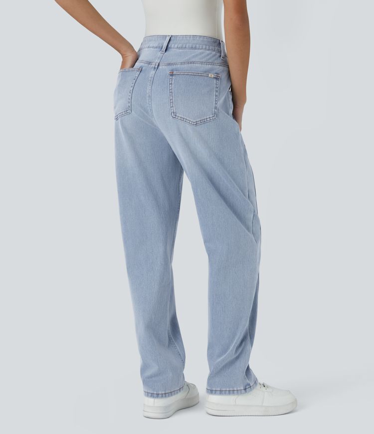 High-Waisted Button Jeans