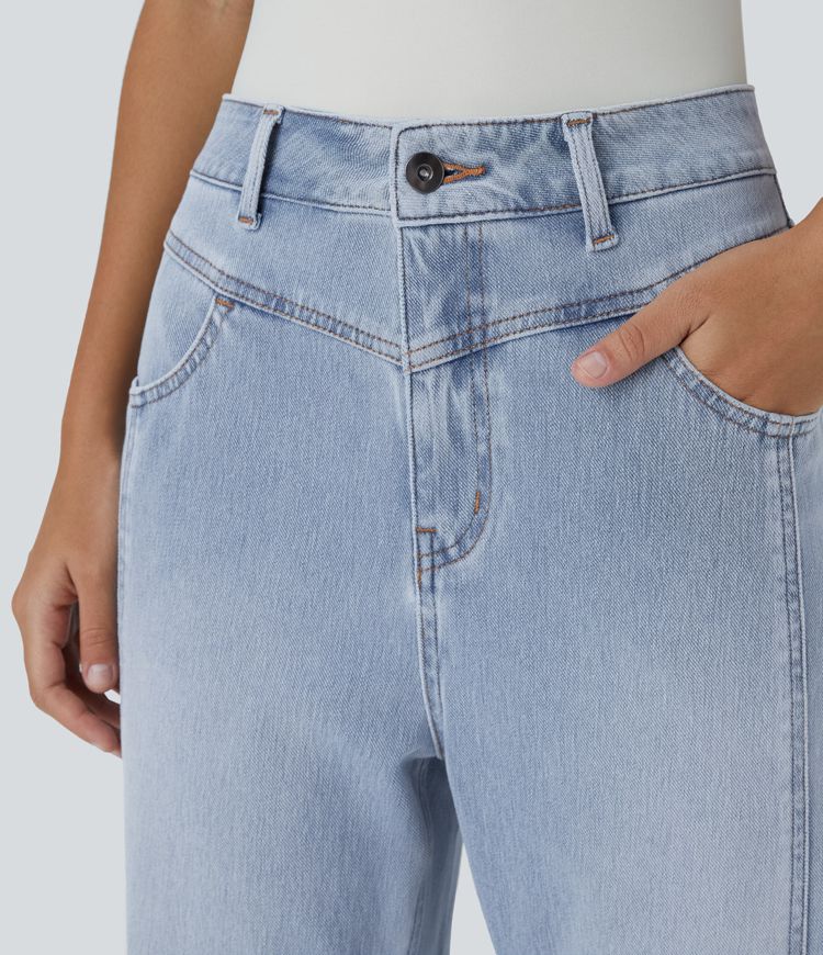 High-Waisted Button Jeans