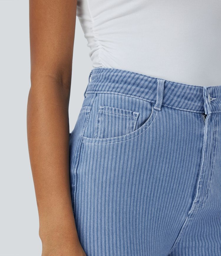 Washed Striped Straight-Leg Jeans