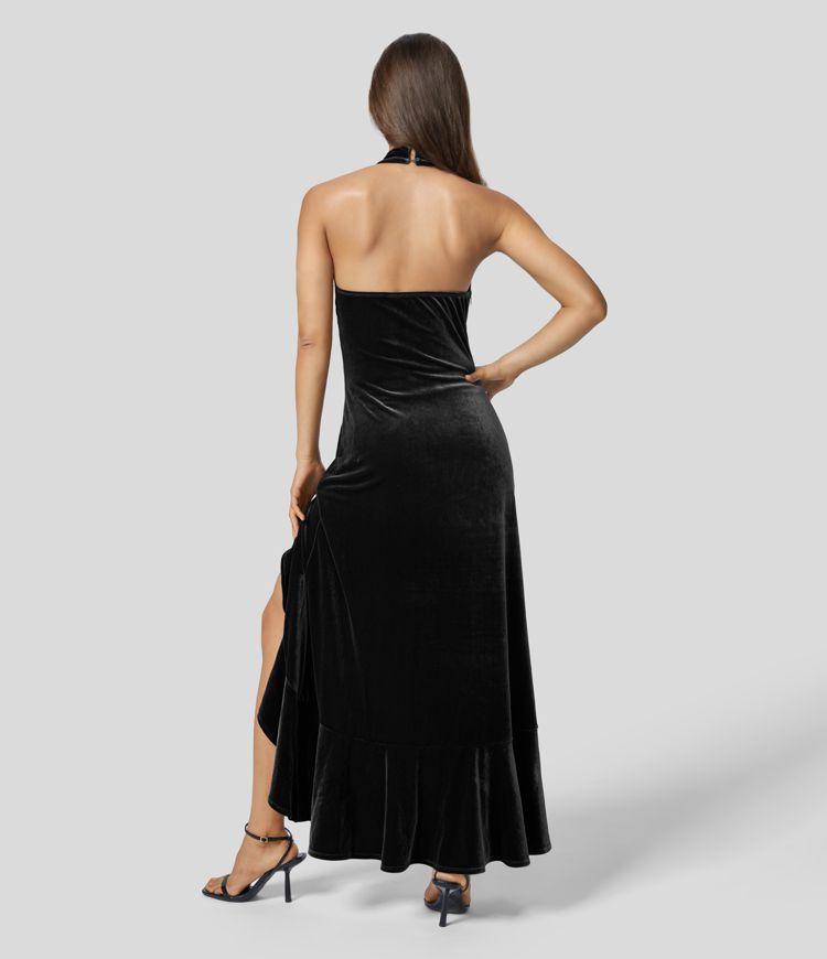Backless velvet maxi dress