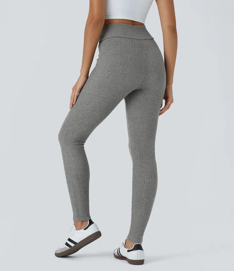 Knitted high waisted crossover leggings